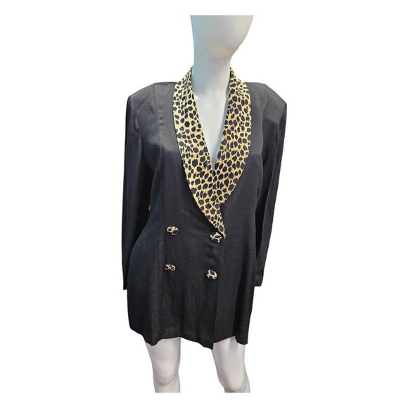 Scarlett Black Womens Size Large Animal Print Lapel Blazer Vintage 80's - Picture 5 of 10
